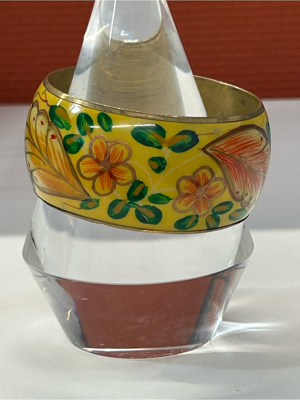 Beautiful Hand-Painted Yellow Floral Enamel brass Bangle Bracelet from India